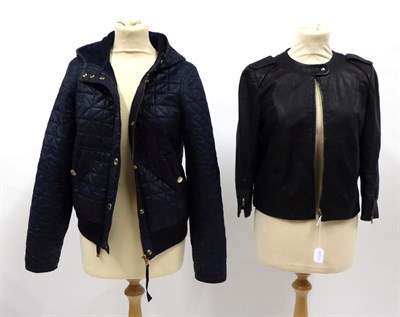 Lot 2180 - Marc Jacobs Blue Quilted Hooded Jacket, with gilt metal fastenings, (size xs); A Miu Miu Black...