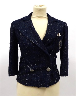 Lot 2183 - Chanel Blue Blazer Jacket, with metallic thread interlocking 'CC' motif to breast pocket containing