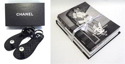 Lot 2188 - Pair of Chanel Black Jelly Sandals (size 39) with original box, dust bag and care booklet; together