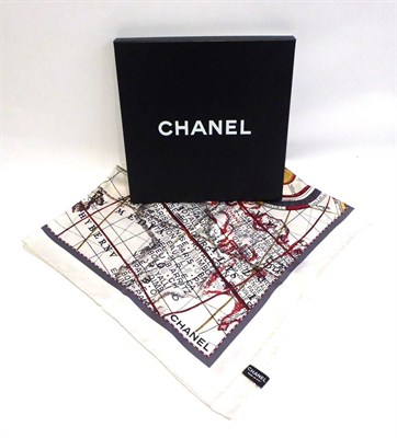 Lot 2191 - Chanel Silk Scarf, with multicoloured map, astronomy and compass design, 85cm by 85cm, with...