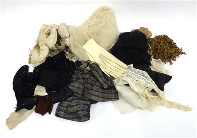 Lot 2211 - Assorted 19th Century and Later Costume Accessories, including two cream silk bonnets, lace...