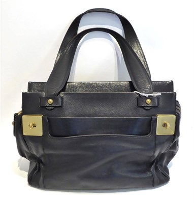 Lot 2217 - A Black Leather Milton Mulberry Handbag, polished buffalo, with two outer pockets, with brass...