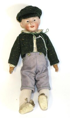 Lot 2002 - Gebruder Heubach Bisque Socket Head Character Boy Doll, with painted and moulded hair, on a jointed