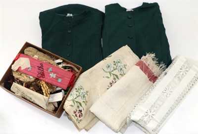 Lot 2012 - Assorted Textiles and Costume, including white table linen with crochet edging and drawn thread...
