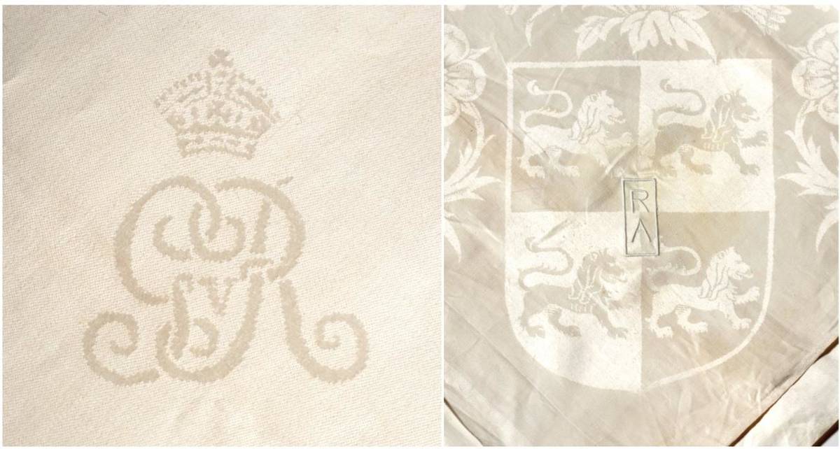 Lot 2015 - Edwardian George V Coronation Irish Hand Woven Damask Banqueting Cloth, bearing the GRV...