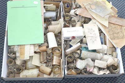 Lot 2031 - Assorted 19th Century and Later Lace Makers Pricked Paper Patterns, etc (two boxes)