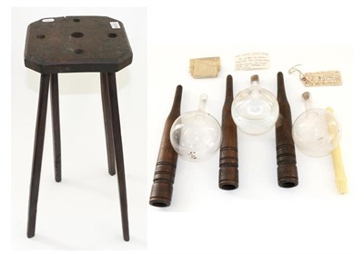 Lot 2034 - 19th Century Lace Makers Flash Stool, including three glass flask/globes that were filled with snow