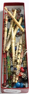 Lot 2035 - Twenty Assorted 19th Century Lace Makers Bobbins, including carved, wire bound and stained examples