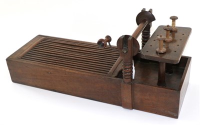 Lot 2042 - 19th Century Bobbin Winder, with carved supports to bobbin, metal and mahogany handle,...