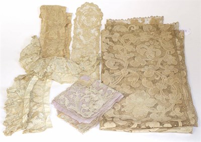 Lot 2047 - Assorted 18th Century Lace, including a lace panel with floral applique design overall, 80cm by...