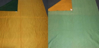 Lot 2057 - Decorative Reversible Quilt in green and gold, incorporating foliate designs over diamond quilting