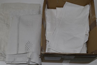 Lot 2065 - Assorted White Linen and Textiles, including two linen cloths with geometric style coloured...
