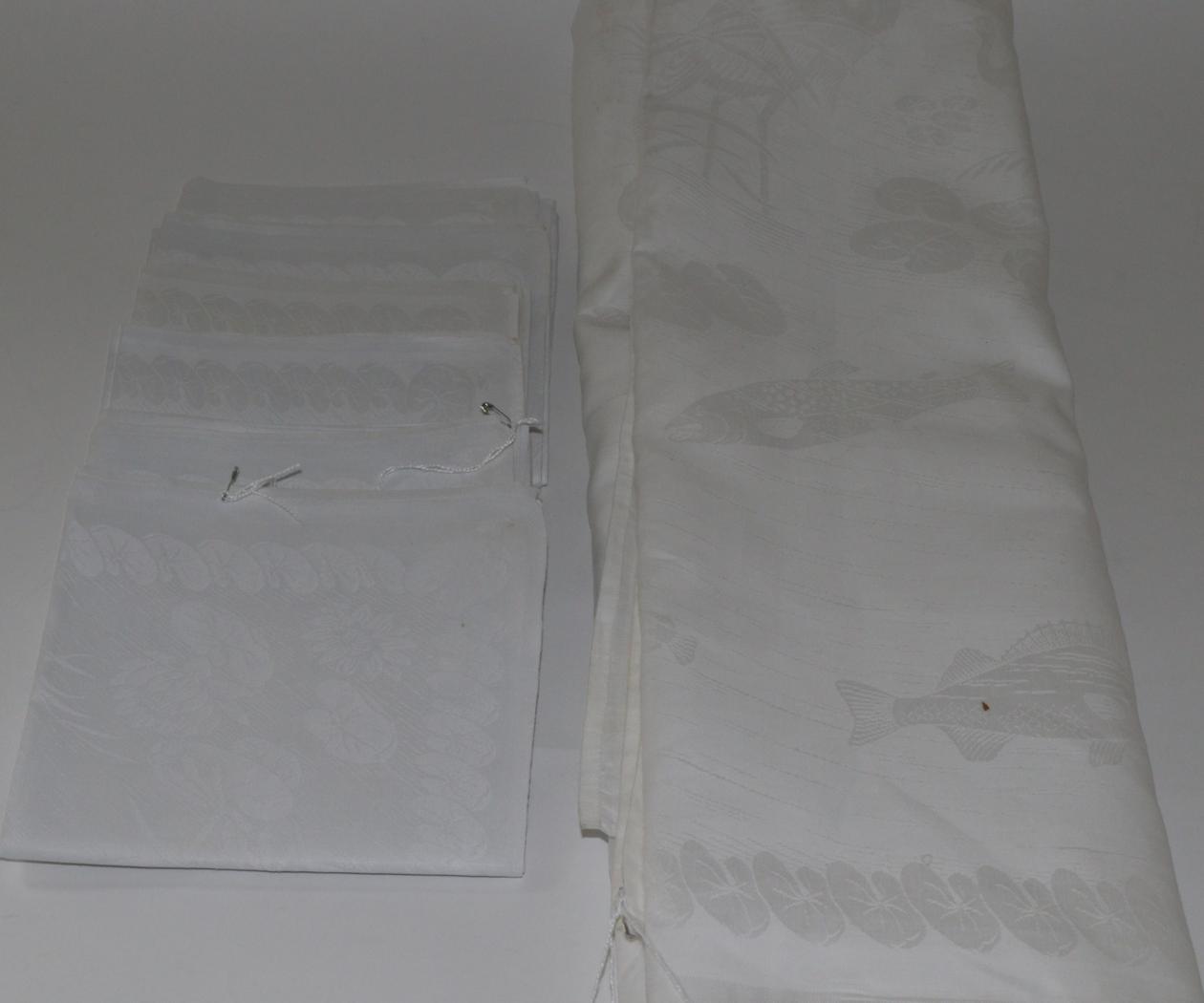 Lot 2082 - Walpole Brothers Manufacturers Belfast, Dublin, London White Linen Damask Table Cloth, woven with a