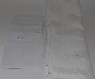Lot 2082 - Walpole Brothers Manufacturers Belfast, Dublin, London White Linen Damask Table Cloth, woven with a