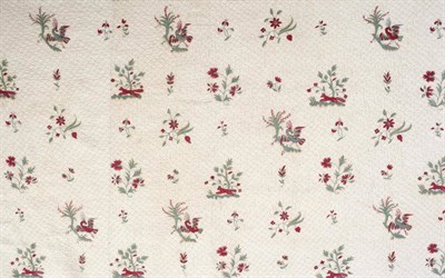 Lot 2083 - Early 18th Century Linen Bed Cover, embroidered overall with foliate motifs, exotic birds and...
