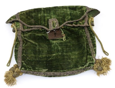 Lot 2095 - Possibly 17th/18th Century Green Velvet Document Bag, lined with green silk, bound to the edges...