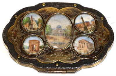 Lot 2097 - 19th Century 'Grand Tour Purse', with five miniatures depicting French landmarks of La...