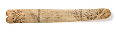 Lot 2098 - 19th Century Scrimshaw Whale Bone Stay Busk Love Token, decorated on one side with a central verse