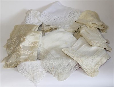 Lot 2100 - Twenty Five 19th Century and Later Assorted Handkerchiefs, in white and cream cottons and silk,...