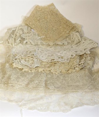 Lot 2101 - Assorted 19th Century and Later Lace, including two Carrickmacross collars, Honiton lappet and...