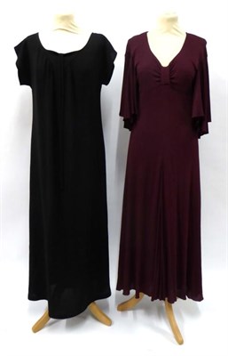 Lot 2116 - Late 1960s Quorum Black Moss Crepe Dress, loose fitting, tunic style with capped sleeves, scoop...