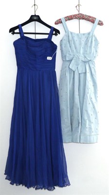 Lot 2119 - Jean Allen London Blue Evening Dress, with chiffon ruched bodice and gathered skirt, trimmed in...