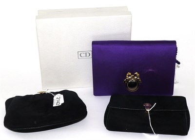 Lot 2142 - Christian Dior Purple Silk Clutch Bag, with 'vanity mirror' motif clasp and internal rope twist...