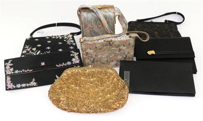 Lot 2145 - Assorted Circa 1940s and Later Evening Bags, including a black satin Waldybag hand painted with...