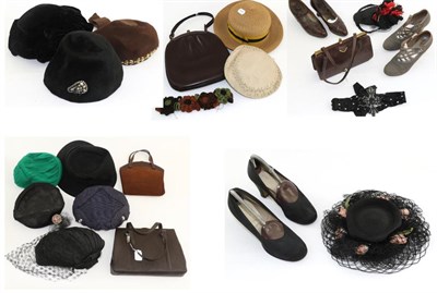 Lot 2157 - Assorted Circa 1920s and Later Costume Accessories, including black satin evening shoes, pair...