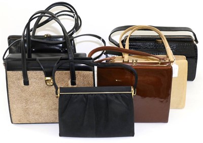 Lot 2165 - Assorted Circa 1940/50s and Later Mainly Leather Handbags, including a Harrods black fabric evening