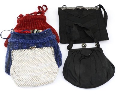 Lot 2168 - Circa 1930s Evening Bags, including a red beaded vertical striped drawstring purse; similar...