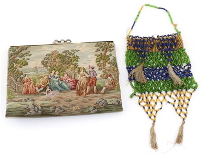 Lot 2176 - An Early 20th Century Open Beadwork Bag, of trellis design, woven with 'Souvenir T P 1919',...