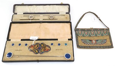 Lot 2177 - 1920s Egyptian Revival Beadwork Evening Bag, with decorative motifs, silk lining, 17.5cm by...