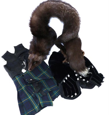 Lot 2184 - Costume Accessories and Linen, including a silver tipped fox fur stole, childs black velvet...