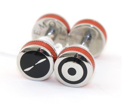 Lot 2192 - Pair of Bremon Cufflinks, in barrel and bar design with orange knurled barrel