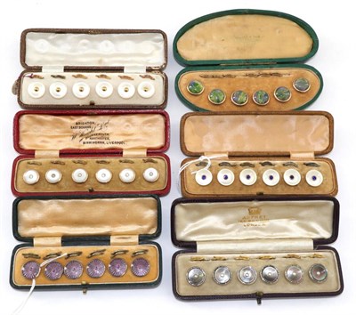 Lot 2196 - Early 20th Century Gents Dress Studs, including a smokey mother of pearl set in fitted Asprey case