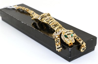 Lot 2215 - A Gilt Metal and Paste Set Panther Bracelet, with an articulated body and limbs and set...