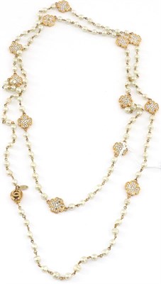 Lot 2216 - A Simulated Pearl and Paste set Necklace, by Chanel, simulated pearls are spaced at intervals, with