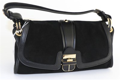 Lot 2222 - Jimmy Choo Black Suede and Leather Trimmed Handbag, with gilt metal fittings, 30cm by 16cm by 10cm