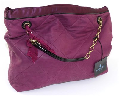 Lot 2223 - Lanvin Purple Quilted Lambskin Leather Handbag, the black patent and gilt metal chain handles woven