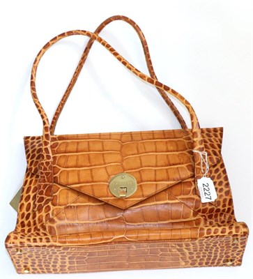 Lot 2227 - Smythson of Bond Street Brown Leather Handbag, in simulated crocodile skin style, of envelope form