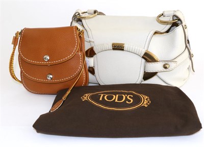 Lot 2256 - Tod's Cream Leather Flap Shoulder Bag, with oval gilt metal and leather wrapped clasp, 32cm by 19cm