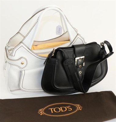 Lot 2257 - Tod's White Leather Handbag, with three interior sections and front pocket, 36cm by 18cm by...