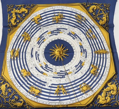 Lot 2259 - Hermes Astrologie Silk Scarf, in cream and royal blue border, 90cm