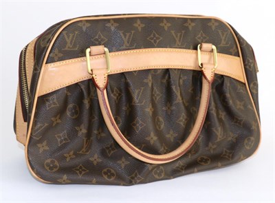 Lot 2261 - Louis Vuitton Mitzi Monogram Handbag, gathered sides, light tan mounts and handles, red fabric...