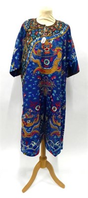 Lot 2269 - Circa 1920's/30's Blue Silk Robe, embroidered in coloured silk and metallic threads with...