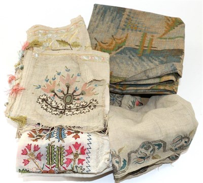 Lot 2273 - Seven Assorted 19th Century Turkish and Other Linen Towels, embroidered in coloured silk and...