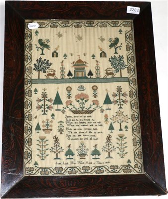 Lot 2283 - A Sampler Worked by Jane Lock Aged 11, Dated 1841, worked in silk cross stitch with religious...