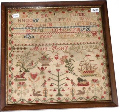 Lot 2286 - An Alphabet Sampler Worked by Mary Holey, Aged 14 1858, worked in cross stitch, with lower half...