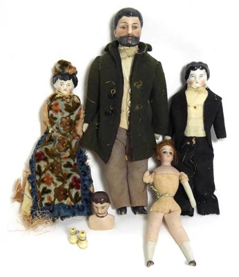 Lot 2002 - Group of Late 19th / Early 20th Century Doll's House Dolls, comprising a Bisque Shoulder Head...
